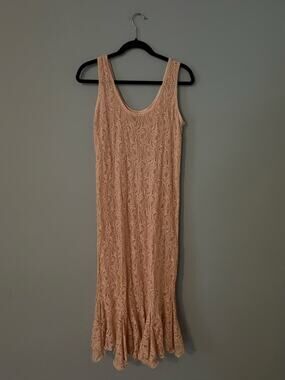 Vintage 90s Sara Mique blush pink lace maxi dress